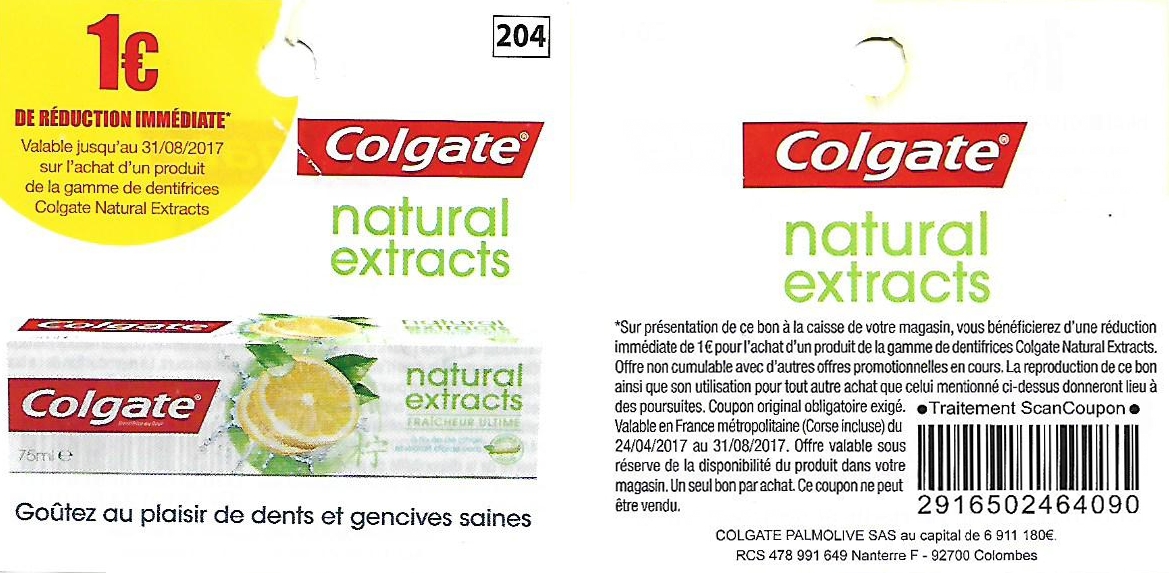 BDR 1€ colgate natural extracts (31/08)