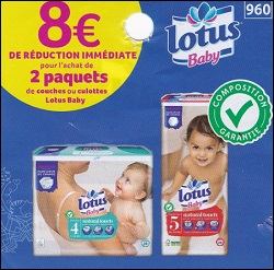 BDR 8€ Lotus : 2 paquets couches ou culottes (25/10)