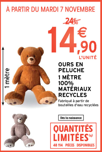 Intermarché : Ours en peluche 1m à 14,90€ (07/11 - 12/11)